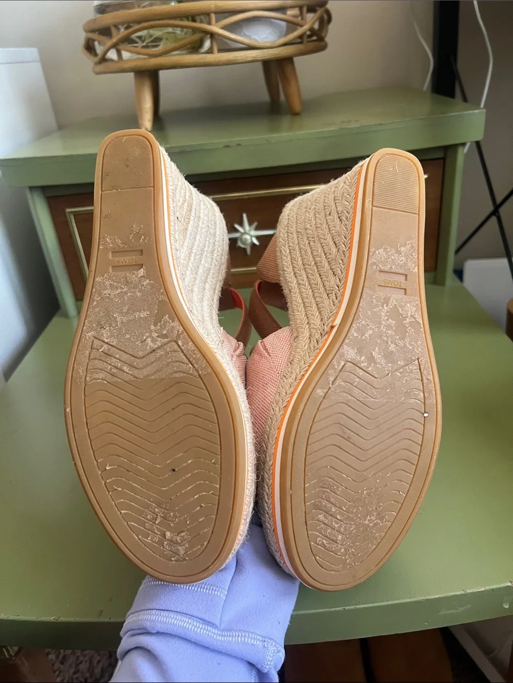 TOMS Coral Pink Espadrille Wedge Sandals with Ankle Strap